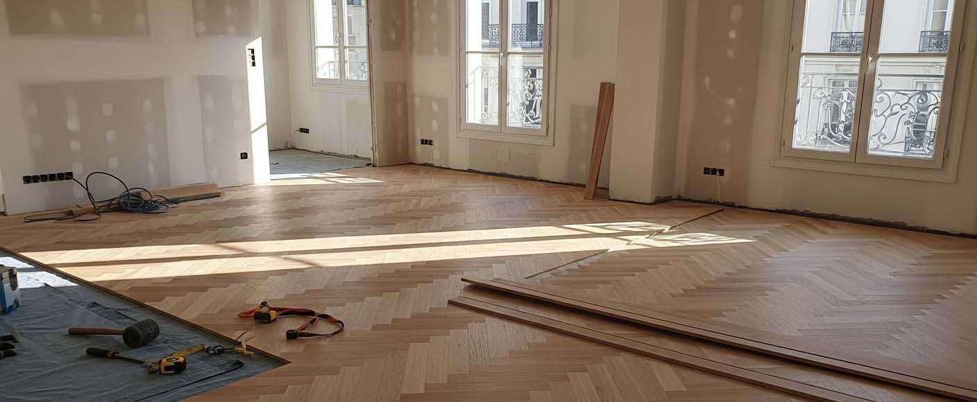 Appartement parisien en rénovation — parquet point de Hongrie